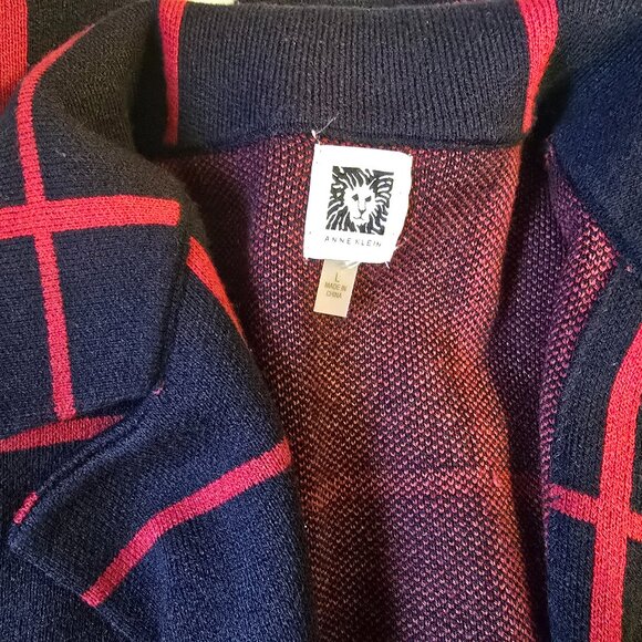 Anne Klein Knit Jacket, Blue and Red, Large - Picture 2 of 4